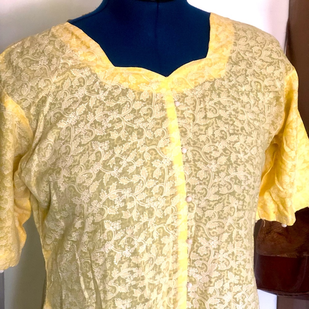 Vintage 1940s style Yellow button down cotton dress